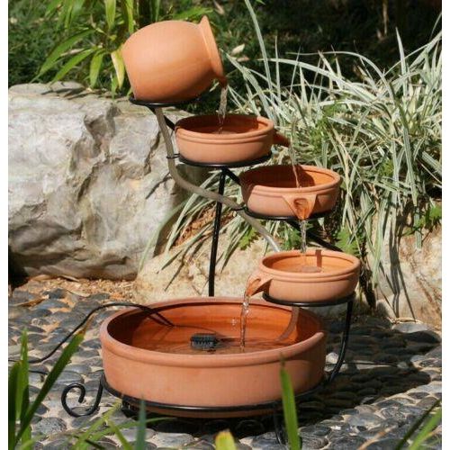 Gardenwize Garden Solar Powered Brown Terracotta Cascade Water Fountain Feature - UK Camping And Leisure