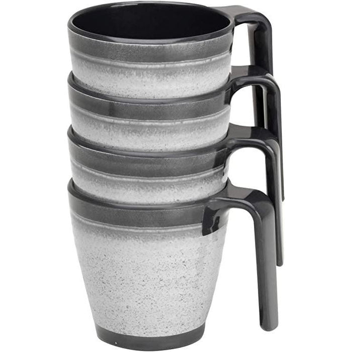 Granite 4x Stacked Mug Set Grey Flamefield Melamine Ideal Camping Picnic Caravan Flamefield  - Dynamic Drive