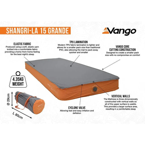 Vango Shangri-La II 15 Grande 15 Grande Cloud Grey / Orange Self Inflating Sleep Mat Vango  - Dynamic Drive