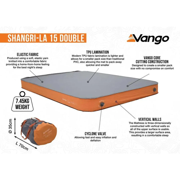 Vango Shangri-La II 15 Double 15 Double Cloud Grey / Orange Self Inflating Sleep Mat Vango  - Dynamic Drive