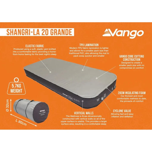 Vango Shangri-La II 20 Grande 20 Grande Cloud Grey / Shadow Grey Self Inflating Sleep Mat Vango  - Dynamic Drive