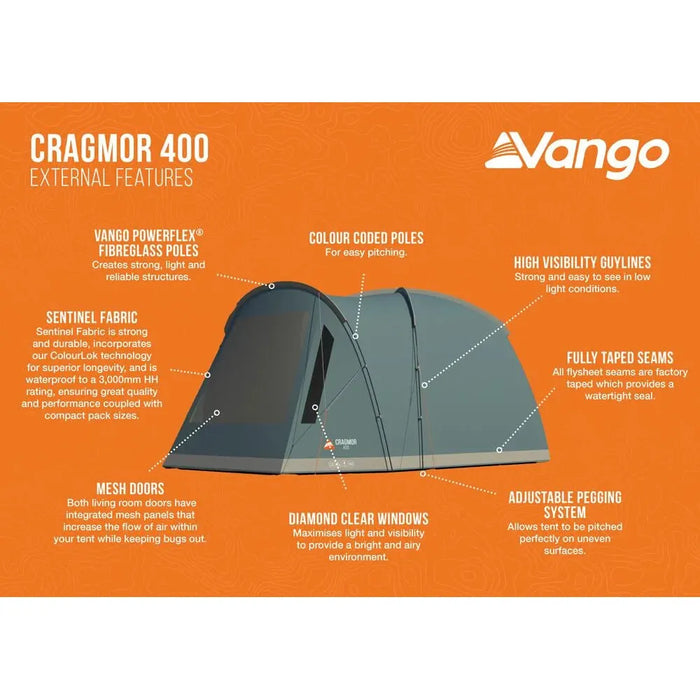 Vango Cragmor 400 Mineral Green 4 Person Tent Vango  - Dynamic Drive