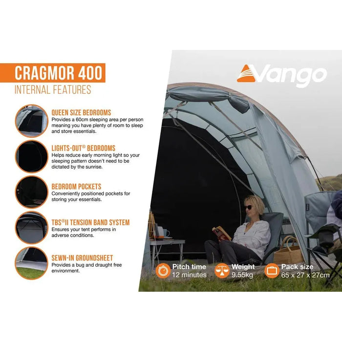 Vango Cragmor 400 Mineral Green 4 Person Tent Vango  - Dynamic Drive