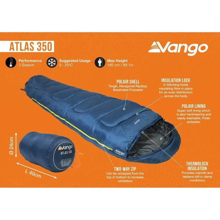 Vango Atlas 350 Ink Blue Sleeping Bag Single Vango  - Dynamic Drive