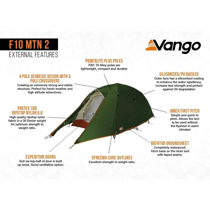 Vango F10 MTN 2 Person F10 Alpine Green Tent Vango  - Dynamic Drive