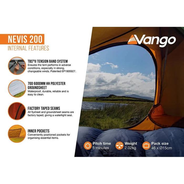 Vango Nevis 200 Pamir Green 2 Person Tent Vango  - Dynamic Drive