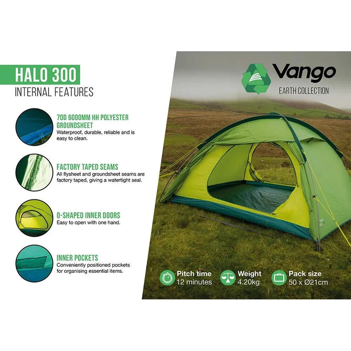 Vango Halo 300 Pamir Green 3 Person Tent