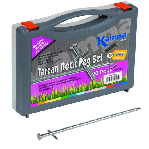 Kampa Caravan Tents Awning Camping Pack of 20 Tarzan Rock Peg Set & Puller Kampa  - Dynamic Drive