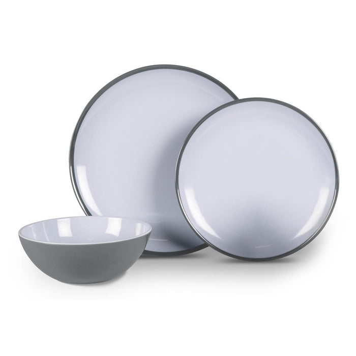 Kampa Colour Design 12 Piece Melamine Dinner Picnicware Set Fog Grey Kampa  - Dynamic Drive