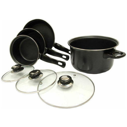 Leisurewize 7 piece Cookware Set Pan Saucepan Set Carbon Non Stick Glass Lids Leisurewize  - Dynamic Drive