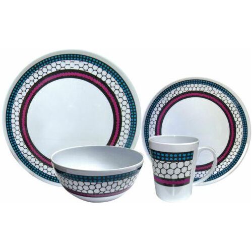 Melamine Honeycomb 16pc 100% Melamine Dinner Set For Caravan Camping Leisurewize  - Dynamic Drive