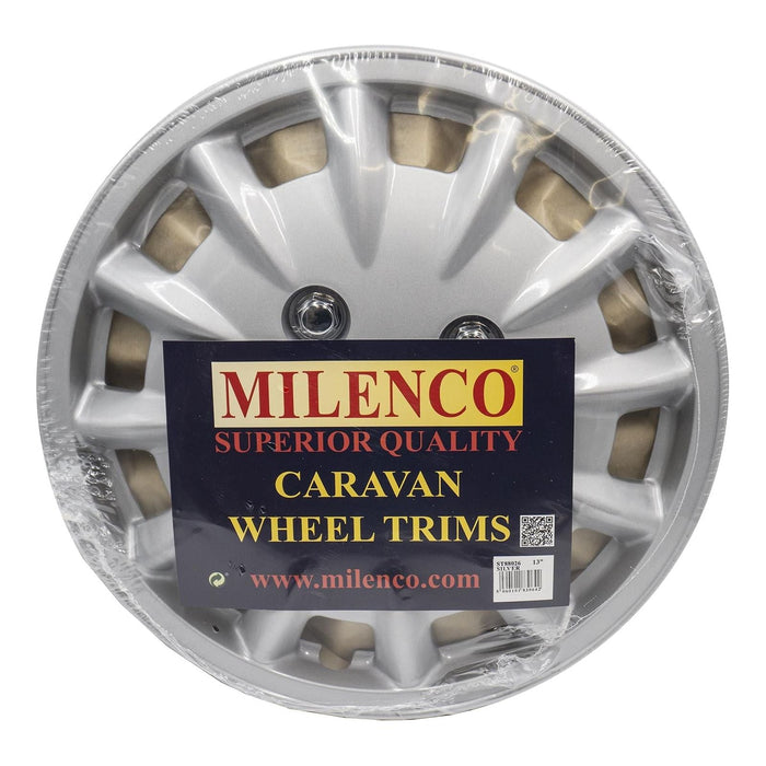 Milenco Silver Wheel Trims Hub Caps 337S 13" Bailey Type Caravan Pair Motorhome ukcampingandleisure  - Dynamic Drive