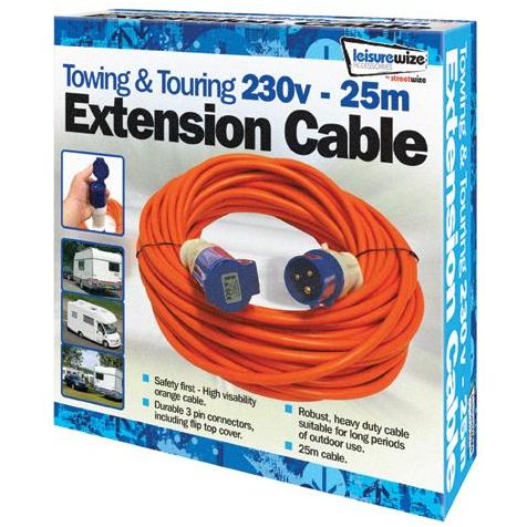 Orange 25 Metre 230v Electric Hook Up Extension Leisurewize  - Dynamic Drive