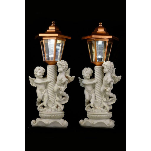 Pair Of Solar Cherub Angel Garden Lamp Post Lights Led Lighting Wall Patio Nom Streetwize  - Dynamic Drive