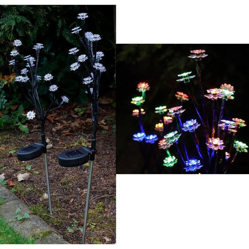 Set of 2 Solar LED Colourful Flower Tree Stake Lights for Garden Border Patio Streetwize  - Dynamic Drive