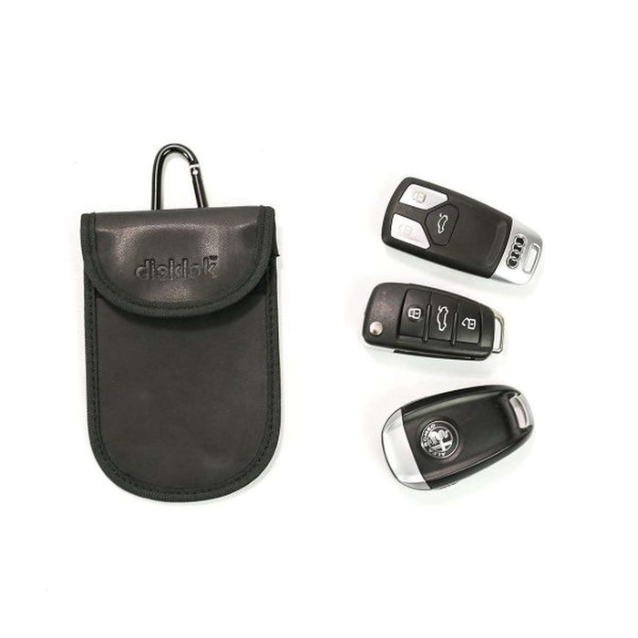 Small Silver Disklok Steering Wheel Security Anti Theft Clamp + Small Rfid Pouch Disklok  - Dynamic Drive