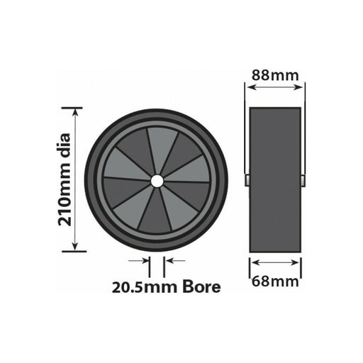 Spare Wheel for Caravan Jockey Wheel Extra Wide Tyre 210 x 75mm - MP97552 UK Camping And Leisure