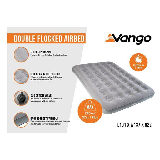 Vango Double Flocked Inflatable Airbed - Nocturne Grey Camping Vango  - Dynamic Drive