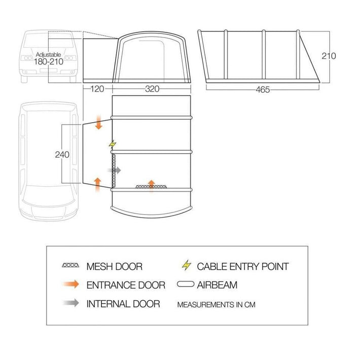 Vango Galli III Low Campervan Drive Away Inflatable Air Beam Awning VW T5 T6 Vango  - Dynamic Drive