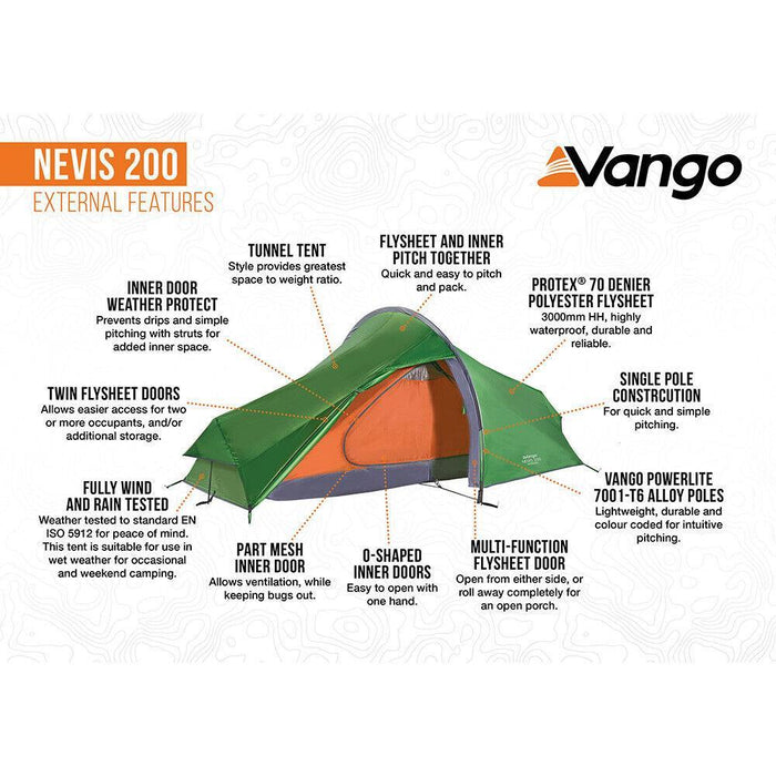 Vango Nevis 200 Tent - 2 Man Trekking Backpacking Tent Vango  - Dynamic Drive