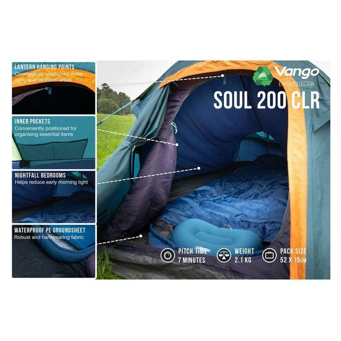 Vango Soul 200 CLR 2 Person Tent - Blue Lightweight Vango  - Dynamic Drive