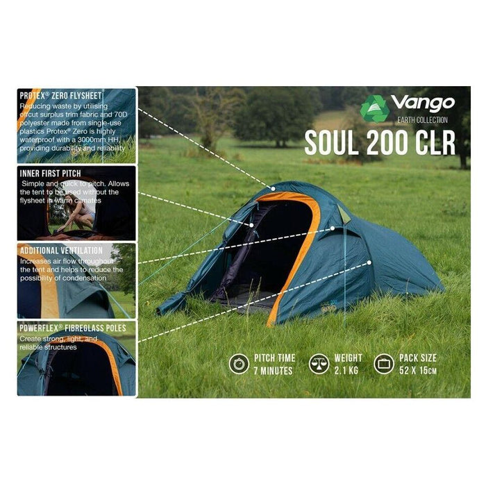 Vango Soul 200 CLR 2 Person Tent - Blue Lightweight Vango  - Dynamic Drive