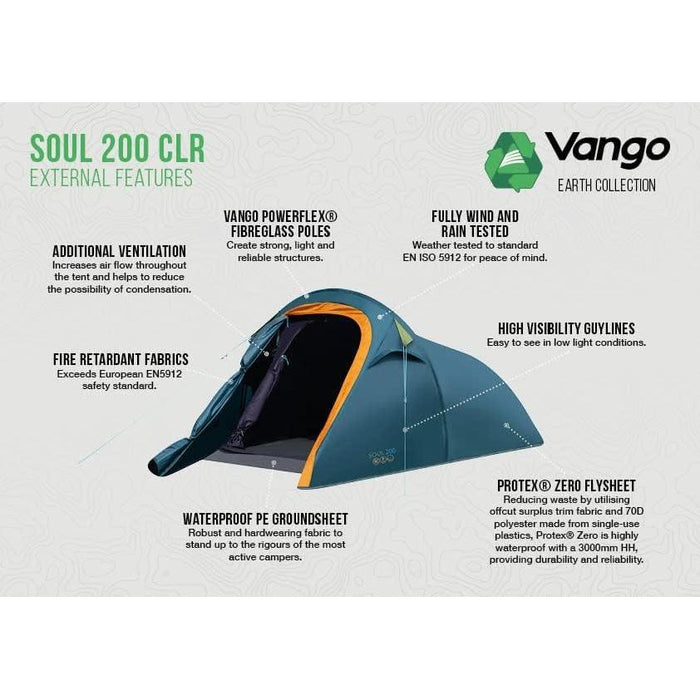 Vango Soul 200 CLR 2 Person Tent - Blue Lightweight Vango  - Dynamic Drive