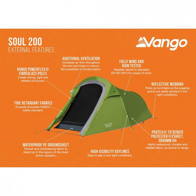 Vango Soul 200 Tent - 2 Man Lightweight Starter Tunnel Adventure Tent Vango  - Dynamic Drive