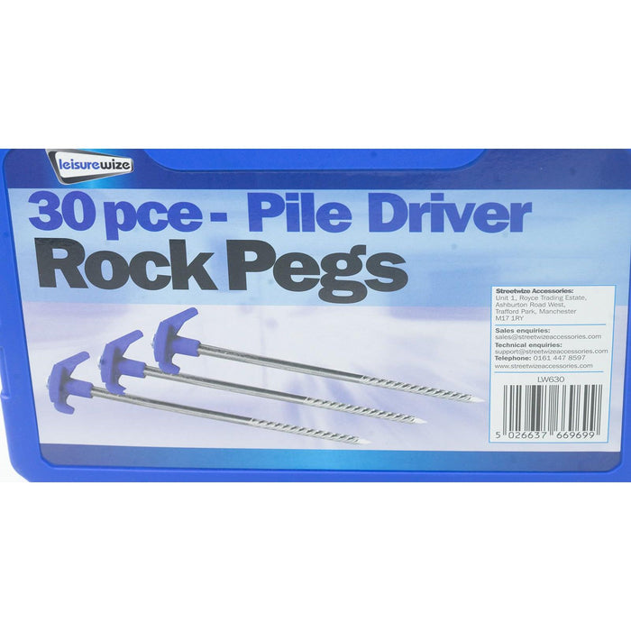 30 x Pile Driver Rock Pegs Caravan Tent Awning Thread Steel Drill by Streetwize Leisurewize  - Dynamic Drive